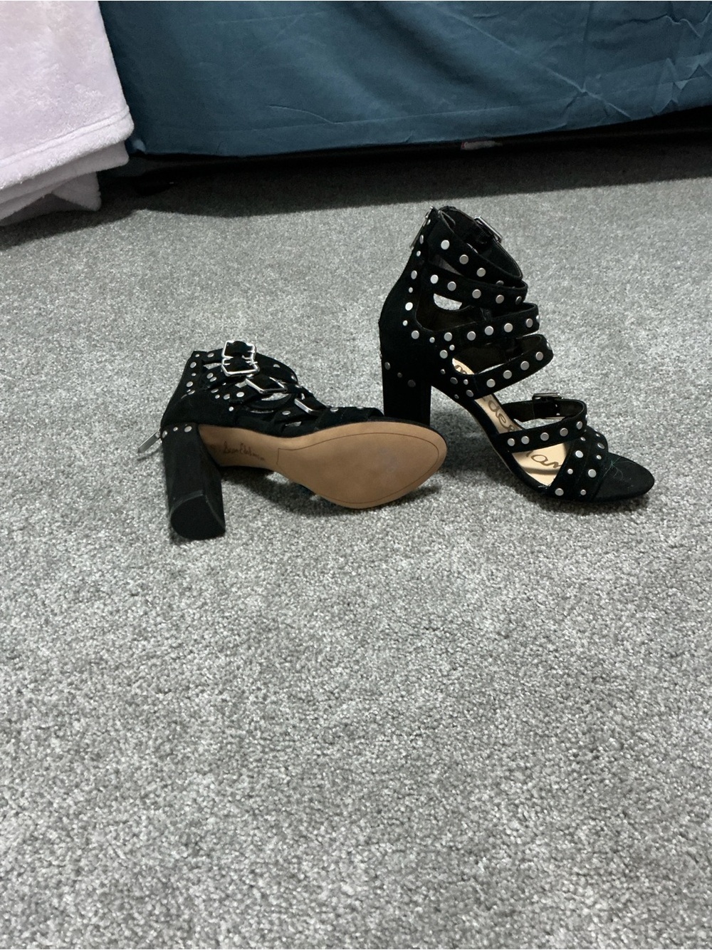 Sam Edelman Black Studded Multi-Strap Block Heel Sandals